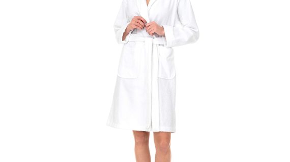 shawl collar white shorty bathrobe