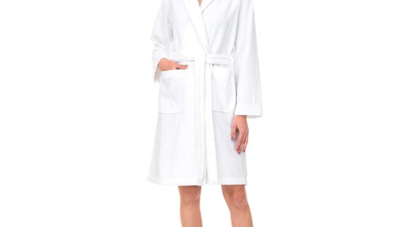 shawl collar white shorty bathrobe