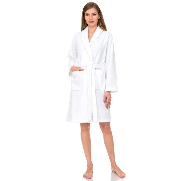 shawl collar white shorty bathrobe