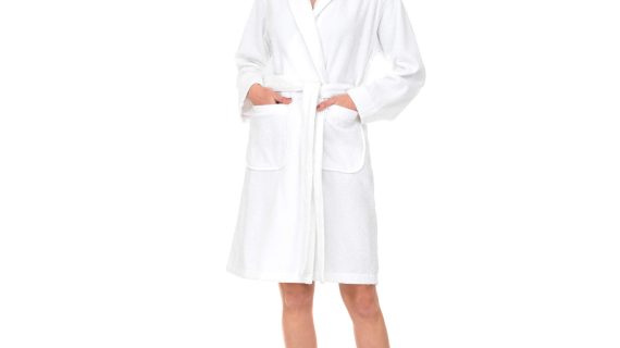 shawl collar white shorty bathrobe