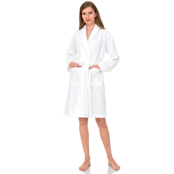 shawl collar white shorty bathrobe