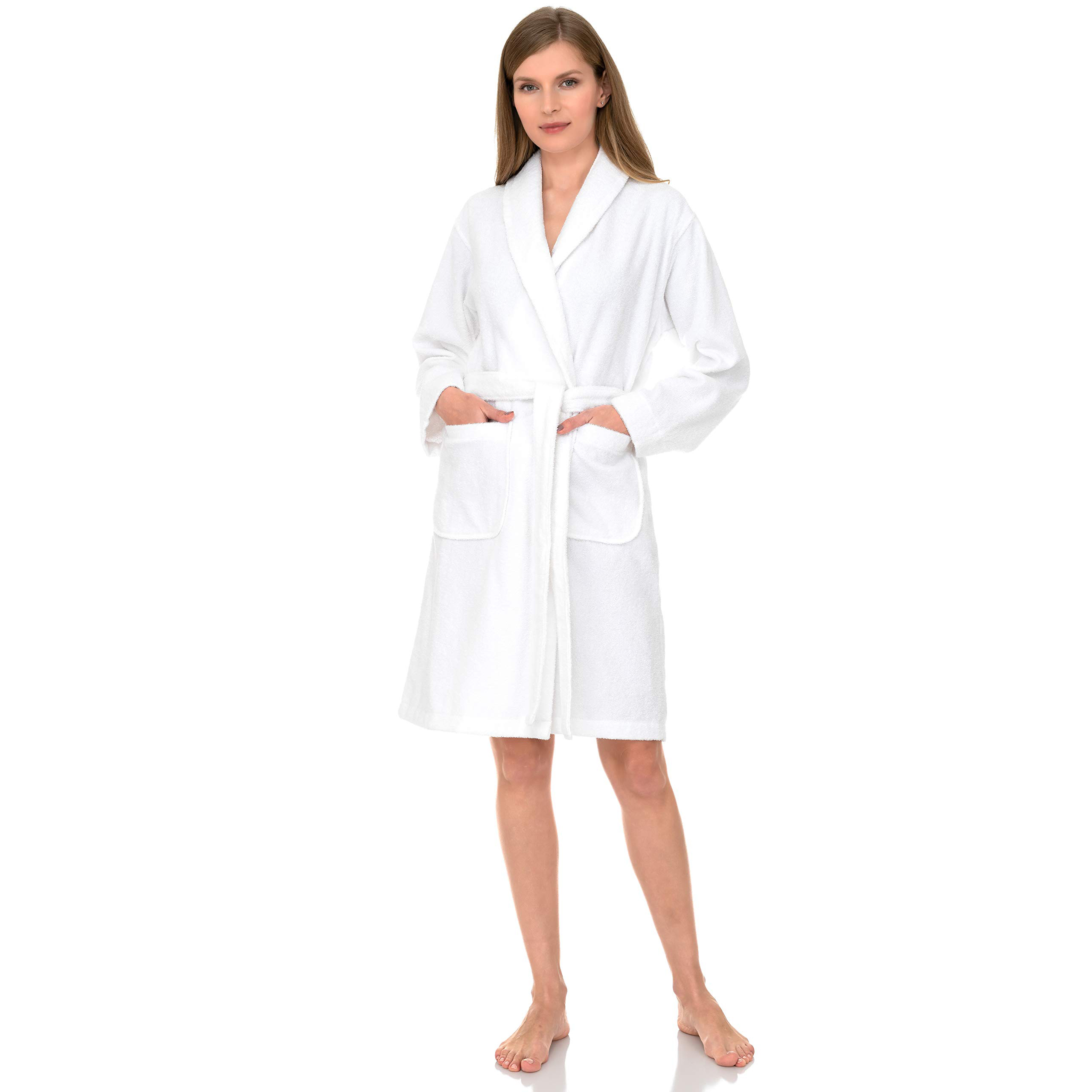shawl collar white shorty bathrobe